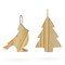 Set of 2 Unfinished Unpainted Wooden Bird and Christmas Tree Ornaments Cutouts DIY Craft 4.5 Inches